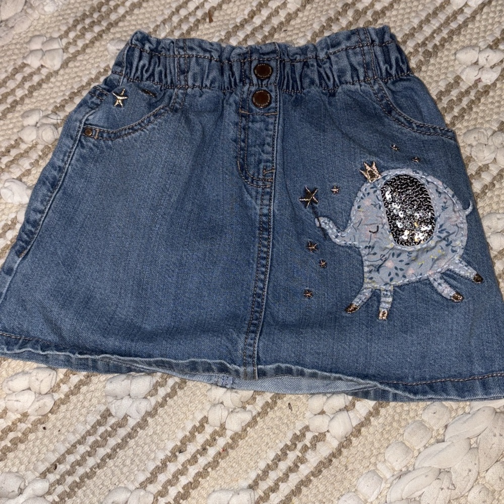 Denim Skort with Elephant Design
